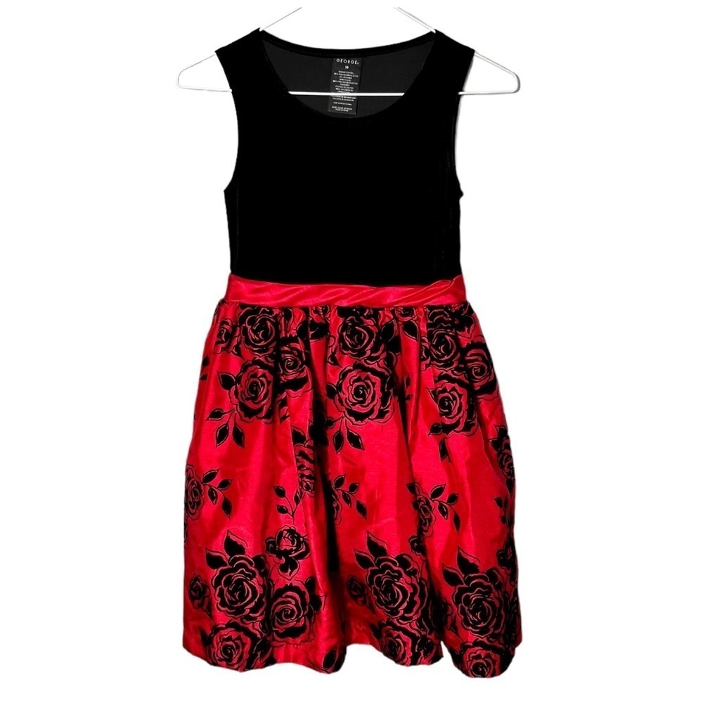 George Velvet Floral Dress Size 10 Red/Black
